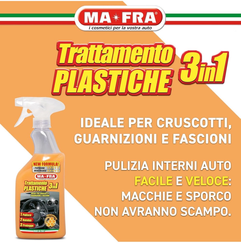 TRATTAMENTO PLASTICHE INTERNI 3 IN 1 RAVVIVA CRUSCOTTO AUTO MAFRA PROFESSIONALE