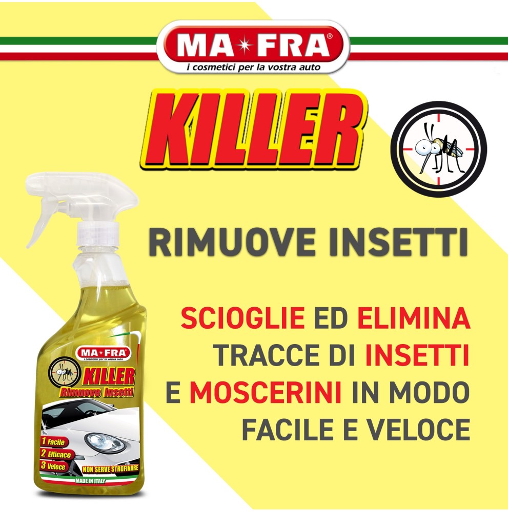 RIMUOVI INSETTI RESIDUI VOLATILI AUTO MOTO CUPOLINO CASCO MAFRA PROFESSIONALE KILLER