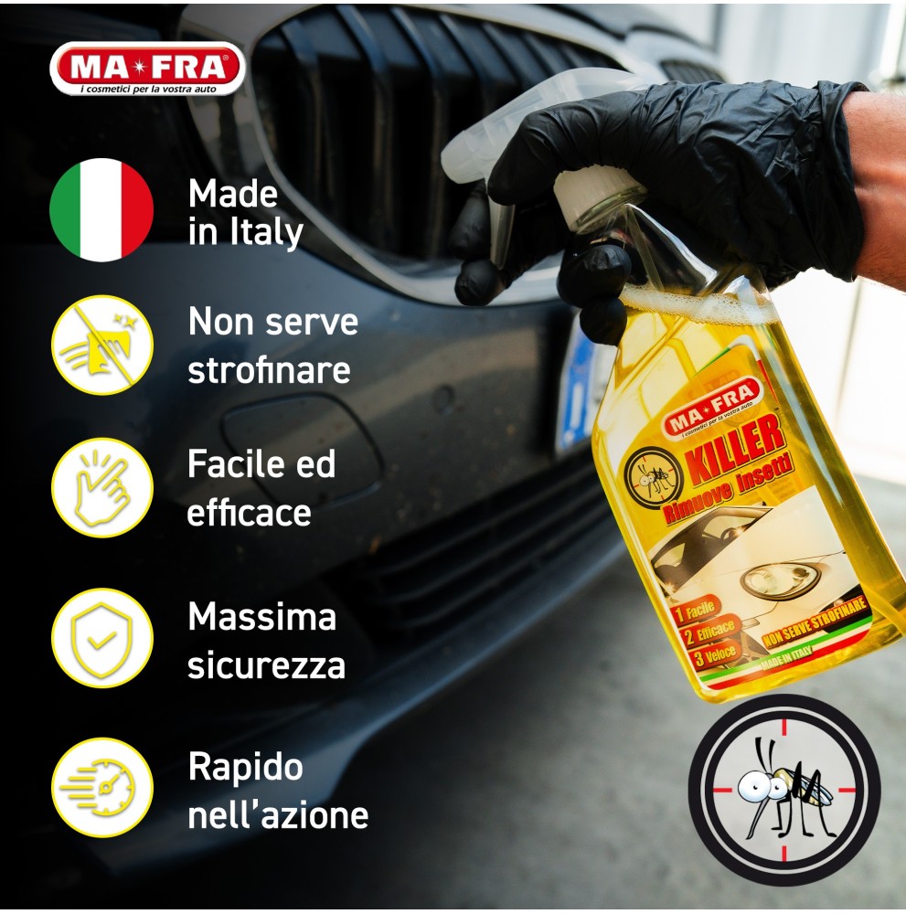 RIMUOVI INSETTI RESIDUI VOLATILI AUTO MOTO CUPOLINO CASCO MAFRA PROFESSIONALE KILLER