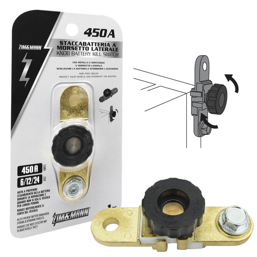 STACCA BATTERIA 450 A AUTO ALTA QUALITA' IN OTTONE POSITIVO A MORSETTO LATERALE