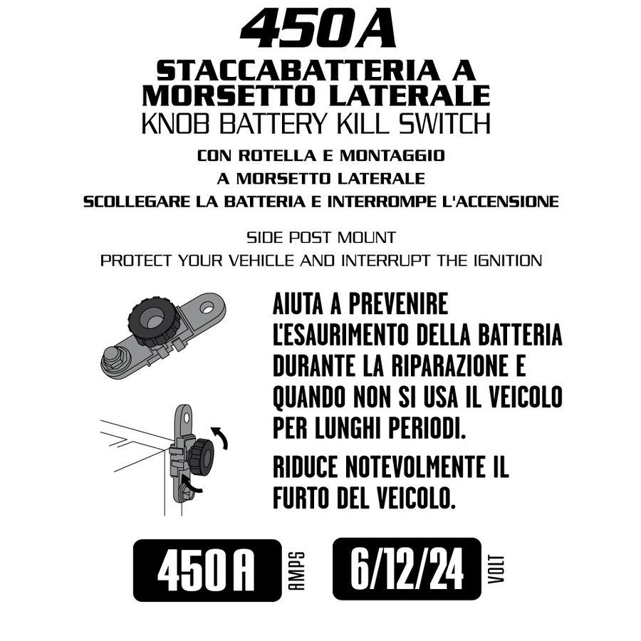 STACCA BATTERIA 450 A AUTO ALTA QUALITA' IN OTTONE POSITIVO A MORSETTO LATERALE