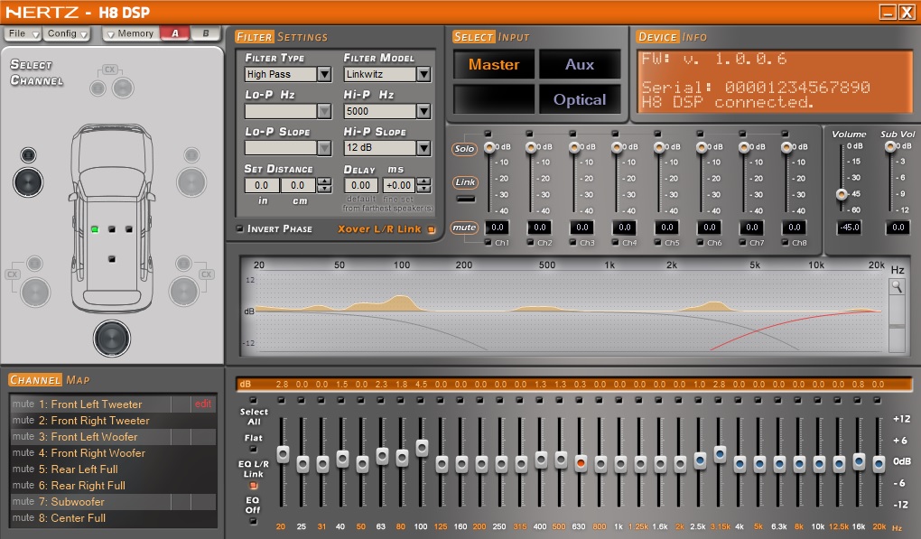 PROCESSORE AUDIO DIGITALE HERTZ H8 DSP CROSSOVER ELETTRONICO 8 CANALI DIGITALE PROGRAMMABILE CON PC