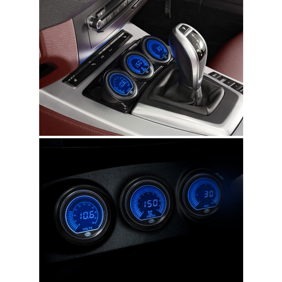 STRUMENTO VOLTMETRO DIGITALE 12 VOLT AUTO DIAMETRO 60 mm FONDO NERO GHIERA NERO BLINK