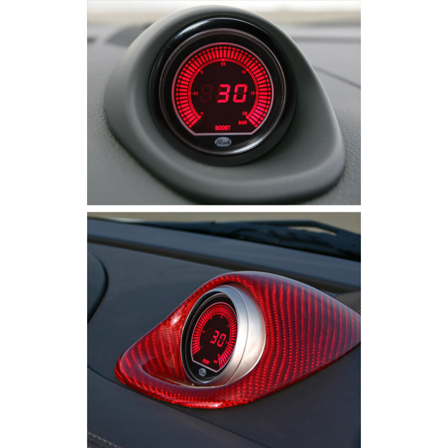 STRUMENTO VOLTMETRO DIGITALE 12 VOLT AUTO DIAMETRO 60 mm FONDO NERO GHIERA NERO BLINK