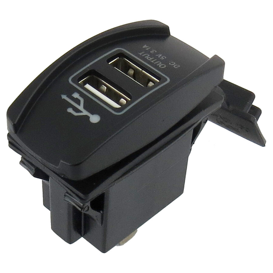 PRESA USB DOPPIA A INCASSO PER AUTO CON LED BLUE 12V CON TAPPO ANTIPOLVERE 5V 3,1A