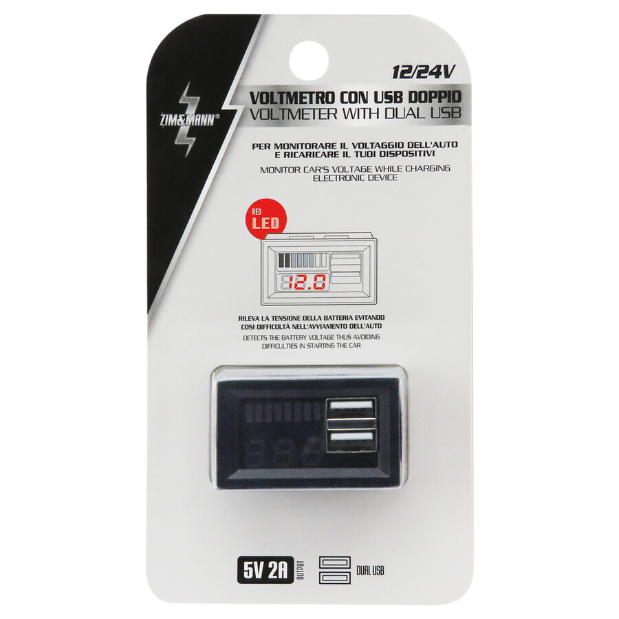VOLTMETRO DIGITALE A LED ROSSO 12-24V CON DOPPIA PRESA USB CONTROLLO TENSIONE BATTERIA AUTO CAMPER FUORISTRADA