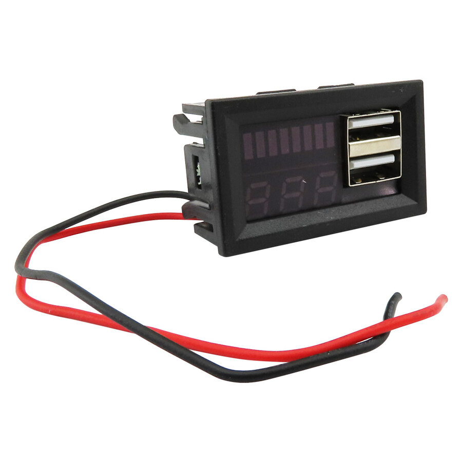 VOLTMETRO DIGITALE A LED ROSSO 12-24V CON DOPPIA PRESA USB CONTROLLO TENSIONE BATTERIA AUTO CAMPER FUORISTRADA