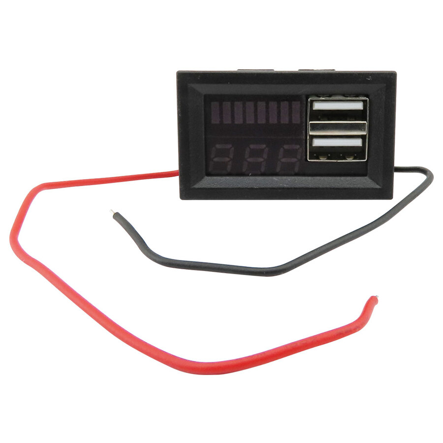 VOLTMETRO DIGITALE A LED ROSSO 12-24V CON DOPPIA PRESA USB CONTROLLO TENSIONE BATTERIA AUTO CAMPER FUORISTRADA