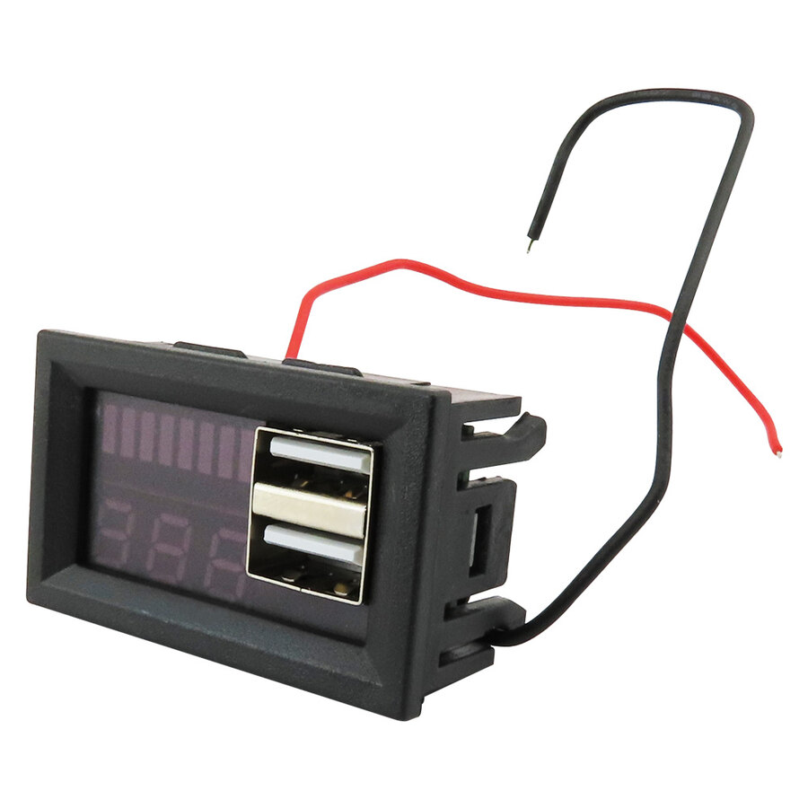 VOLTMETRO DIGITALE A LED ROSSO 12-24V CON DOPPIA PRESA USB CONTROLLO TENSIONE BATTERIA AUTO CAMPER FUORISTRADA