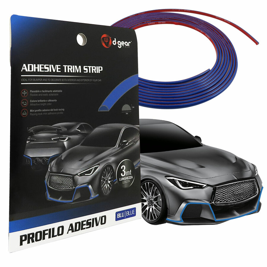 PROFILO ADESIVO BLU PER PARAURTI AUTO O CARENE MOTO INTERNI STRISCIA BLU ADESIVA 3D
