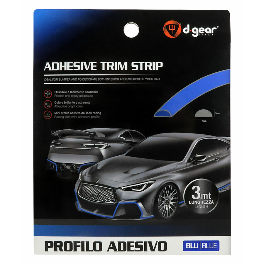 PROFILO ADESIVO BLU PER PARAURTI AUTO O CARENE MOTO INTERNI STRISCIA BLU ADESIVA 3D