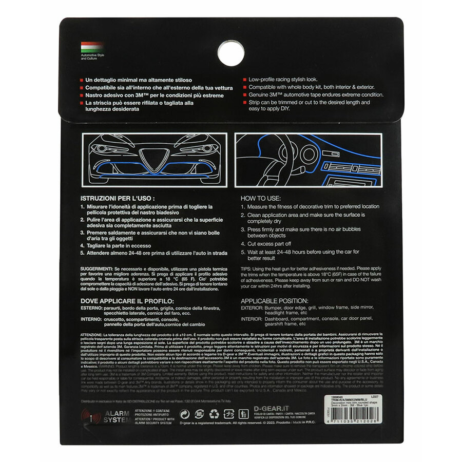 PROFILO ADESIVO BLU PER PARAURTI AUTO O CARENE MOTO INTERNI STRISCIA BLU ADESIVA 3D