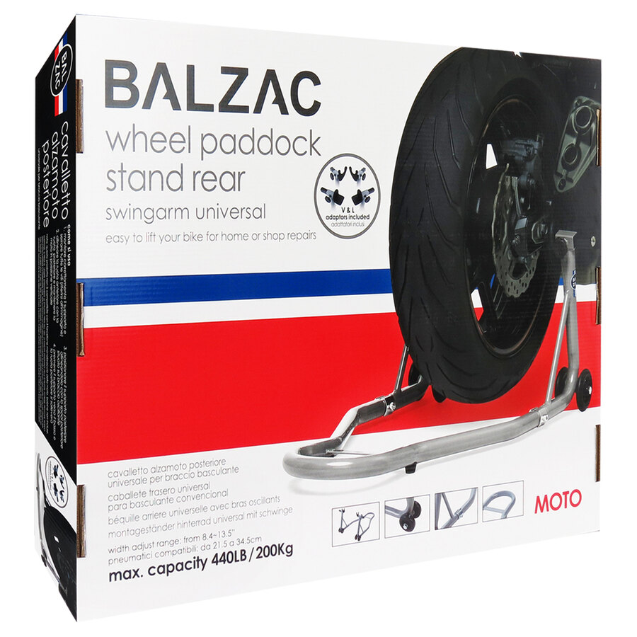 CAVALLETTO ALZAMOTO POSTERIORE BALZAC CON FORCHETTA O SUPPORTI IN GOMMA SMONTABILE CON RUOTE