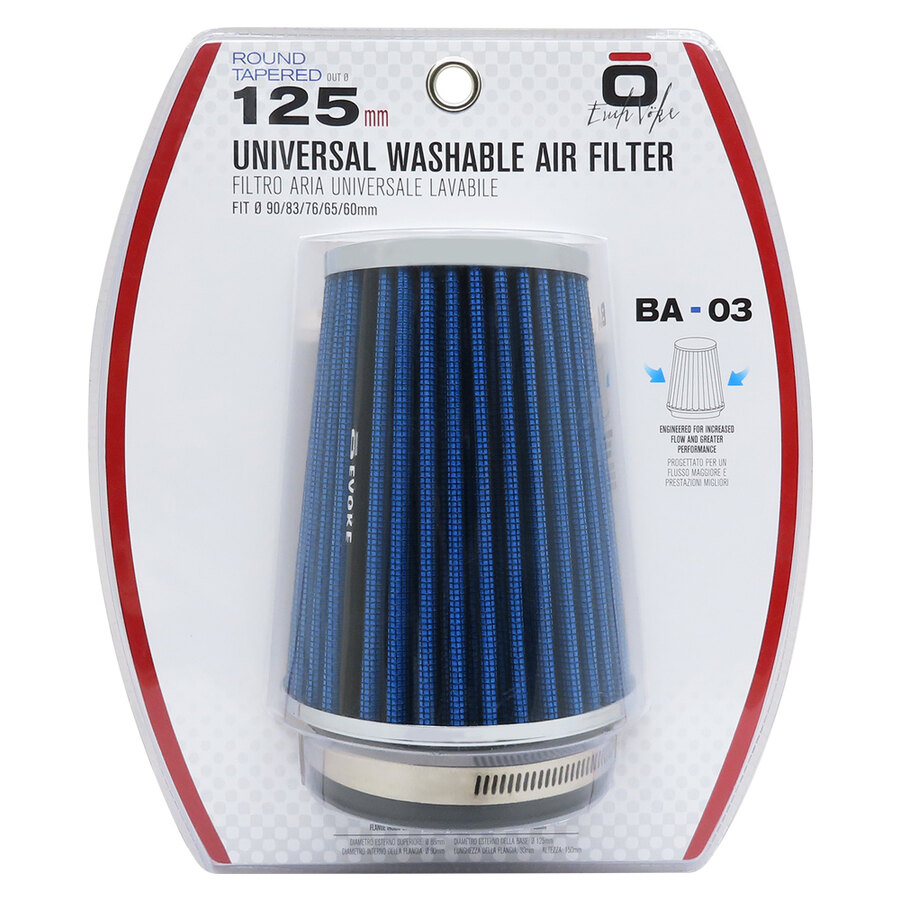 FILTRO ARIA A CONO BLU ASPIRAZIONE DIRETTA EVOKE ADATTATORI 90/83/76/65/60mm FUNGO