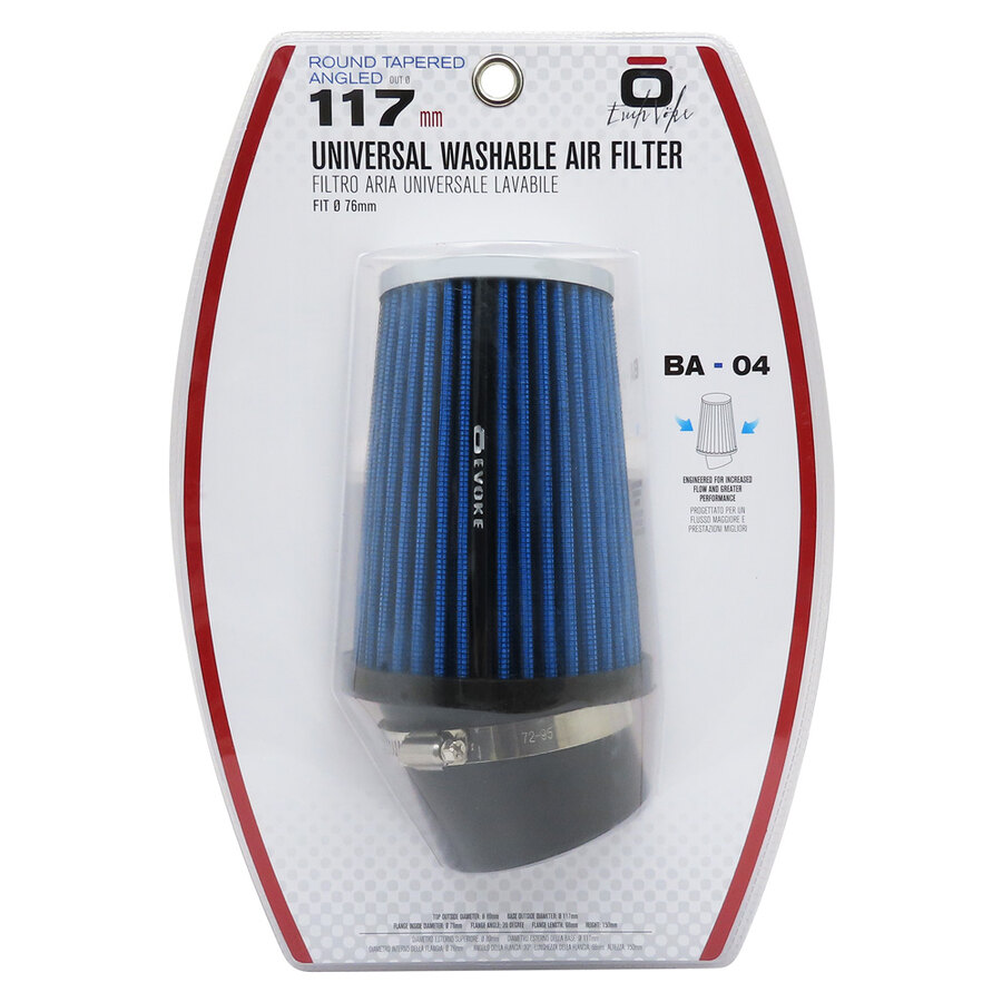 FILTRO ARIA A CONO RBLU ASPIRAZIONE DIRETTA EVOKE IMBOCCO 76 mm IMBOCCO INVLINATO 20°