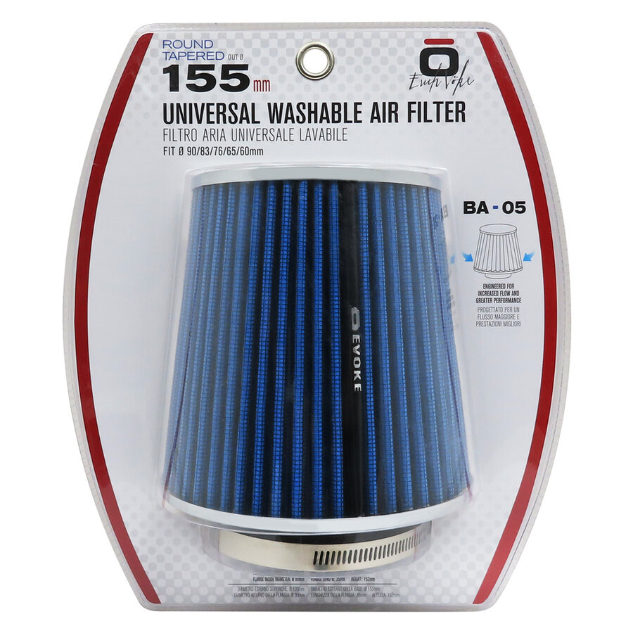FILTRO ARIA A CONO BLU ASPIRAZIONE DIRETTA EVOKE ADATTATORI 90/83/76/65/60mm FUNGO