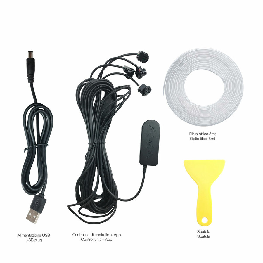 KIT LED INTERNI AMBIENT SIMONI RACING SET FIBRA LED RGB A INCASTRO CON BLUETHOOTH ACCENSIONE CON TELECOMANDO CON 4 PUNTI