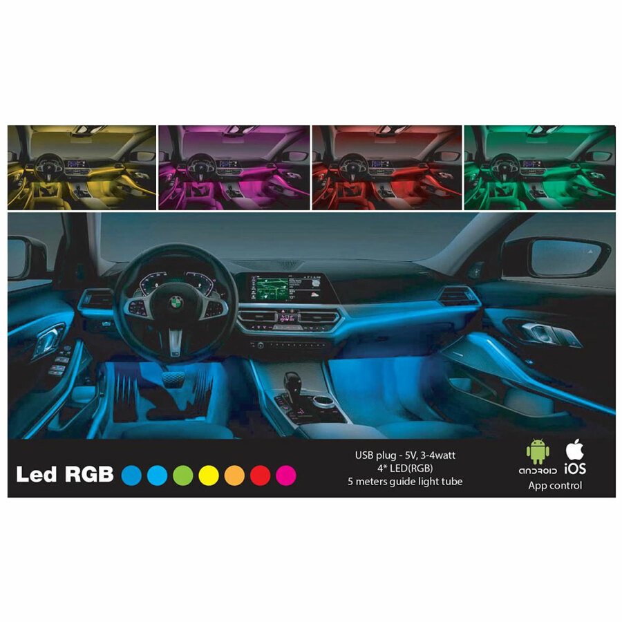 KIT LED INTERNI AMBIENT SIMONI RACING SET FIBRA LED RGB A INCASTRO CON BLUETHOOTH ACCENSIONE CON TELECOMANDO CON 4 PUNTI