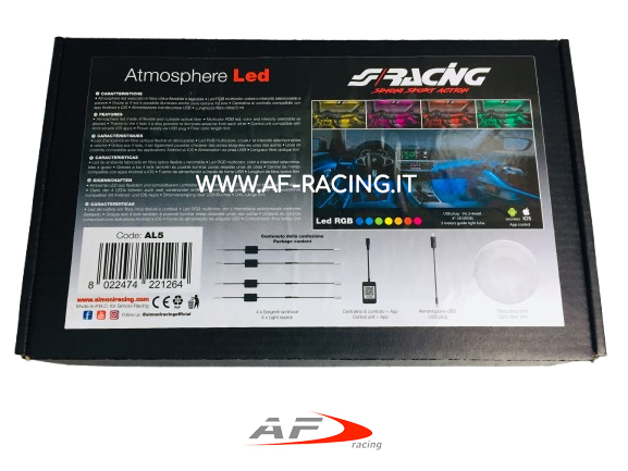 KIT LED INTERNI AMBIENT SIMONI RACING SET FIBRA LED RGB A INCASTRO CON BLUETHOOTH ACCENSIONE CON TELECOMANDO CON 4 PUNTI