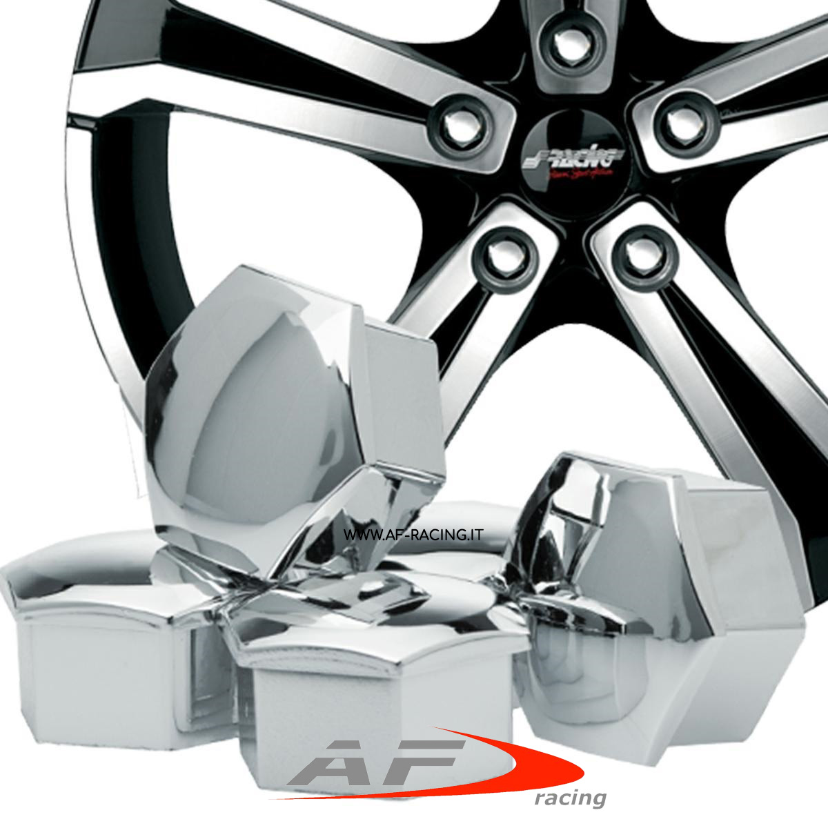 SET 20 COPRI BULLONI CROMATI PER CERCHI RUOTE AUTO SIMONI RACING COMPRESO DI ESTRATTORE CHIAVE 19