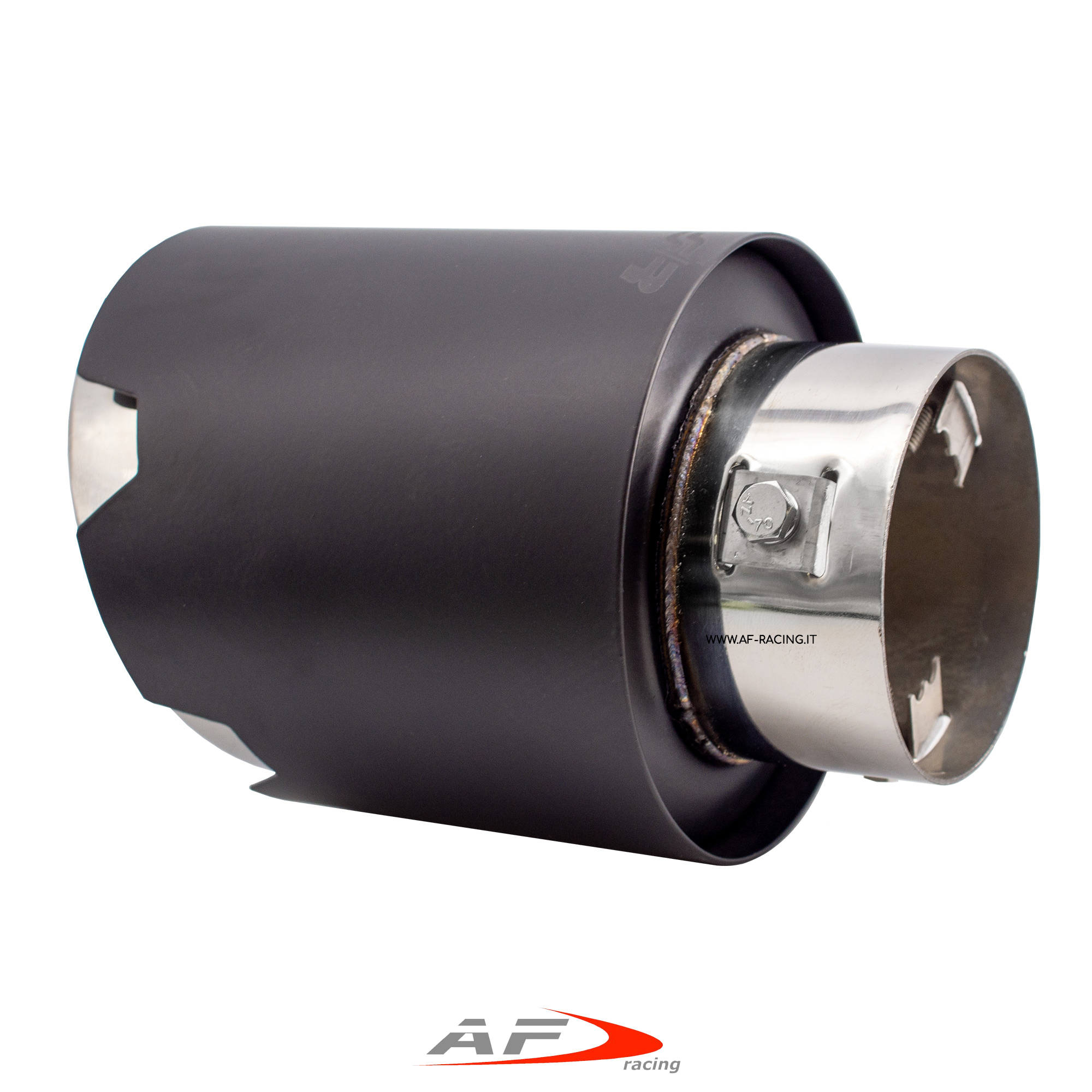 TERMINALE ESTETICO IN ACCIAIO CON PARA CALORE NERO SCARICO TONDO DRITTO PER AUTO FINALINO 76 mm