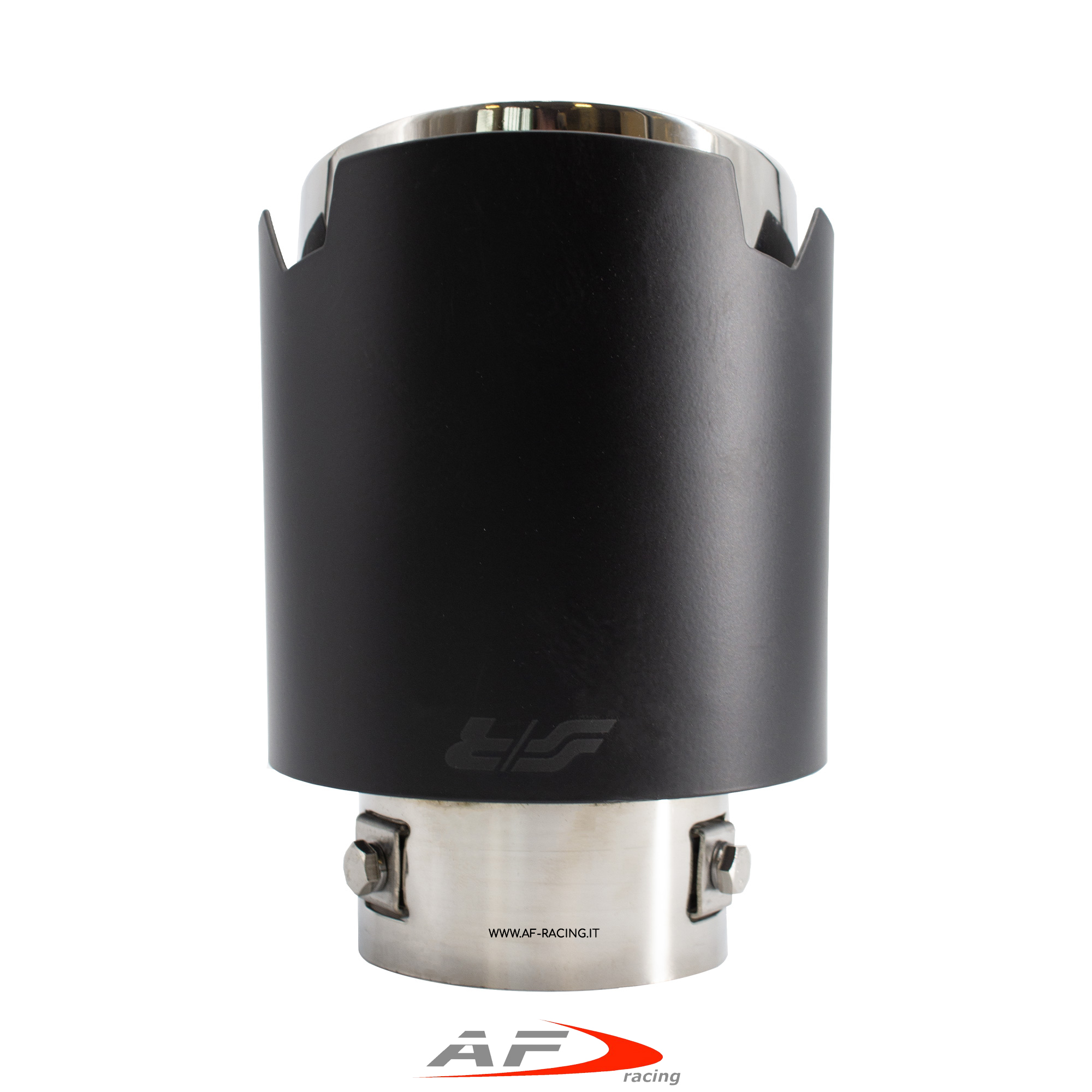 TERMINALE ESTETICO IN ACCIAIO CON PARA CALORE NERO SCARICO TONDO DRITTO PER AUTO FINALINO 76 mm