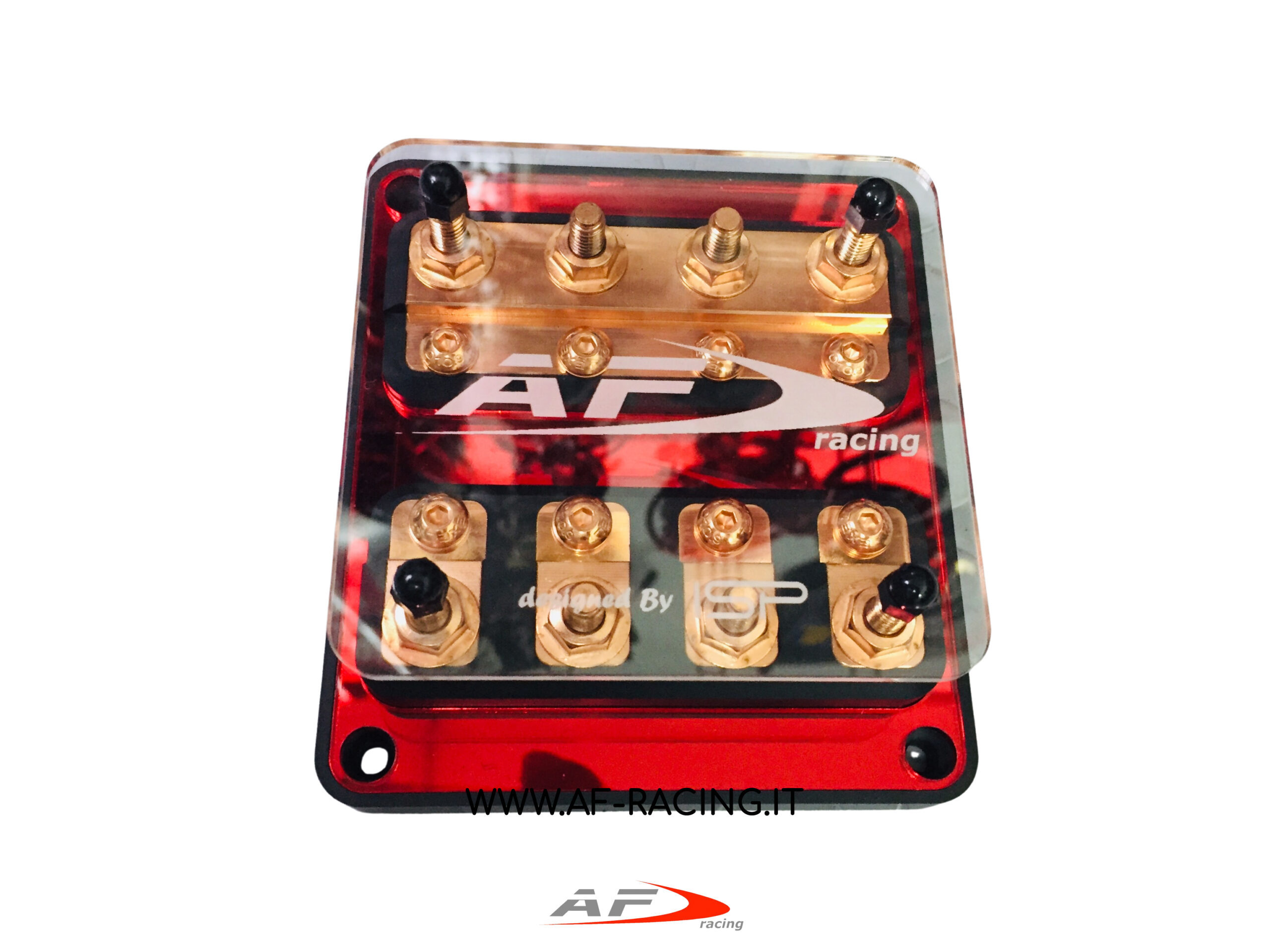 PORTAFUSIBILE FUSIBILIERA 4 POSTI AUTO IMPIANTO STEREO ALTISSIMA QUALITA' ISP ATTACCHI IN RAME PASSIVATO PERSONALIZZATA AF RACING