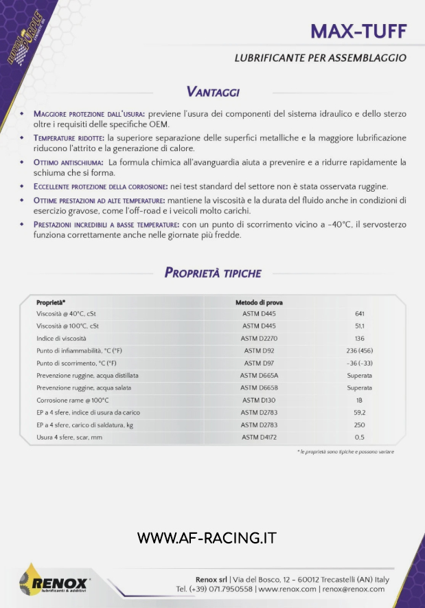 OLIO DA ASSEMBLEGGIO MOTORE ROYAL PURPLE MAX TUFF LUBRIFICANTE SINTETICO RP01335